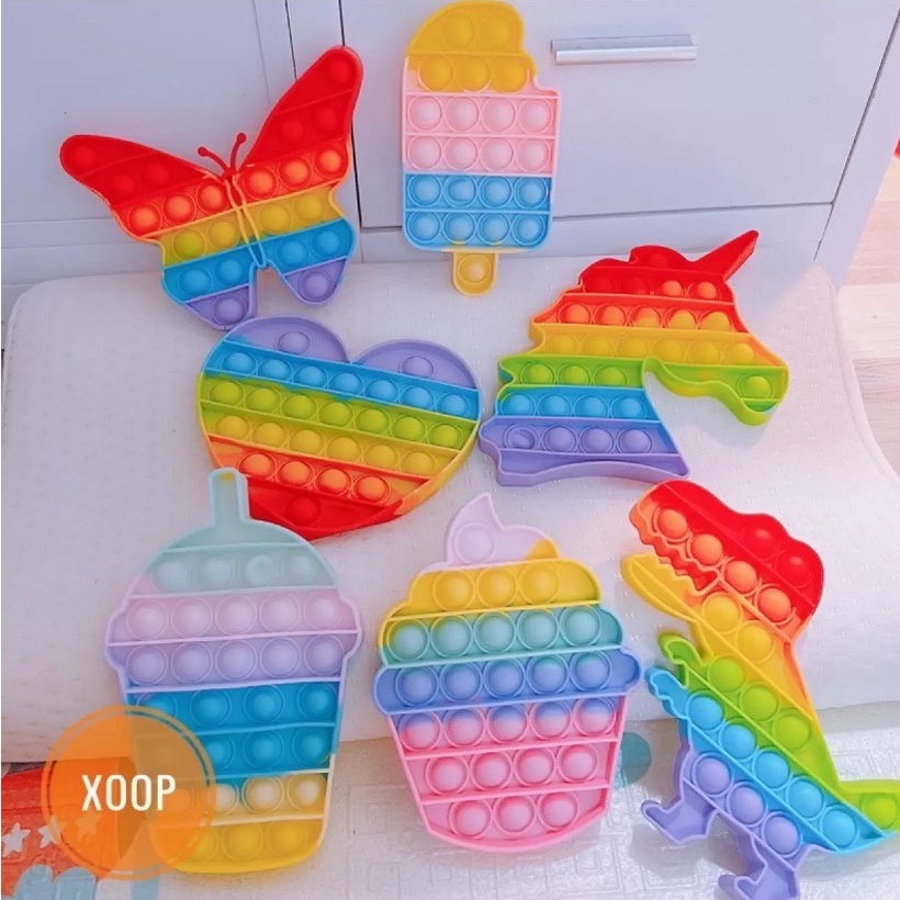 【READY STOCK】Push Pop It Fidget Toy Bubble Sensory Squeeze Rainbow Toy Release Stress Children Adult Toys Relieve Autism