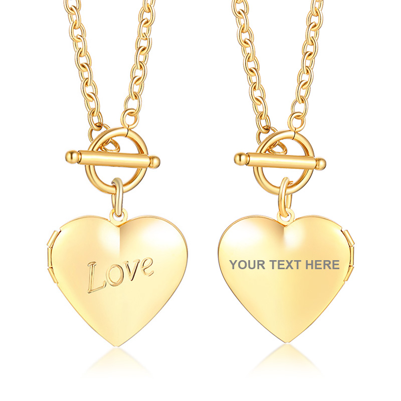 Vnox Gold Romantic Love Heart Picture Photo Frame Memory Locket Pendant Necklace