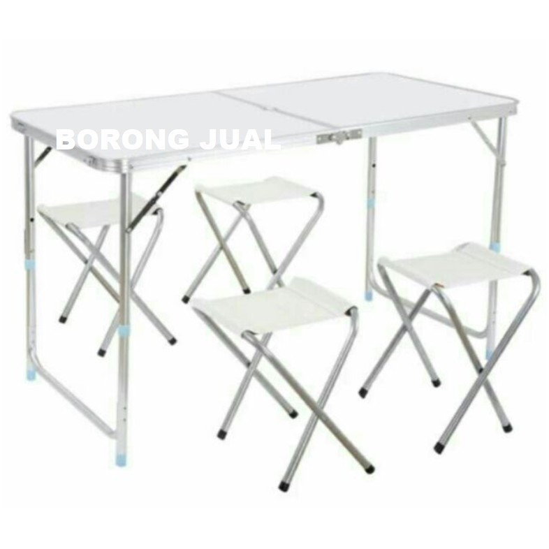 Free Gift 4 X Chair Aluminium Foldable Picnic Table Easy Carry Camping Table