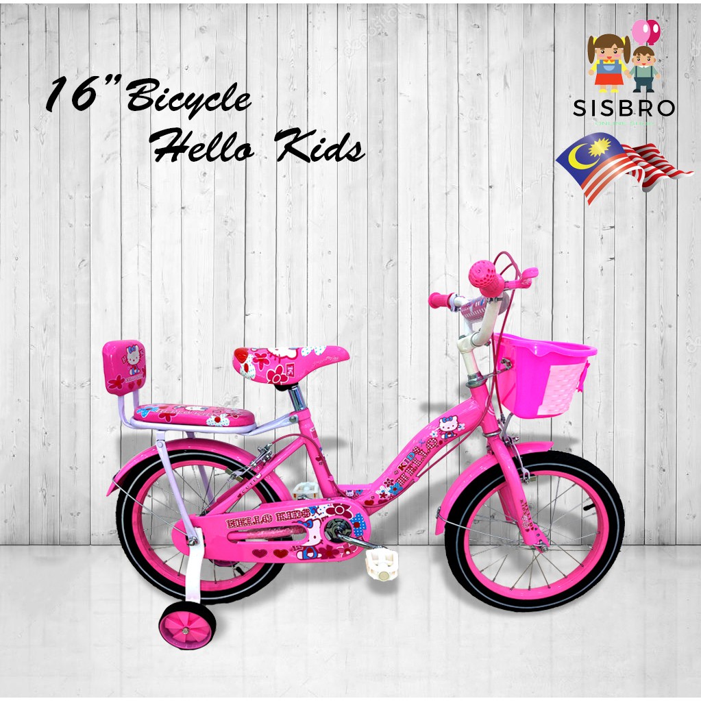 Basikal Budak Perempuan 16 Girl Bicycle With Basket Rear Sponge Carrier Side Tranning Wheel