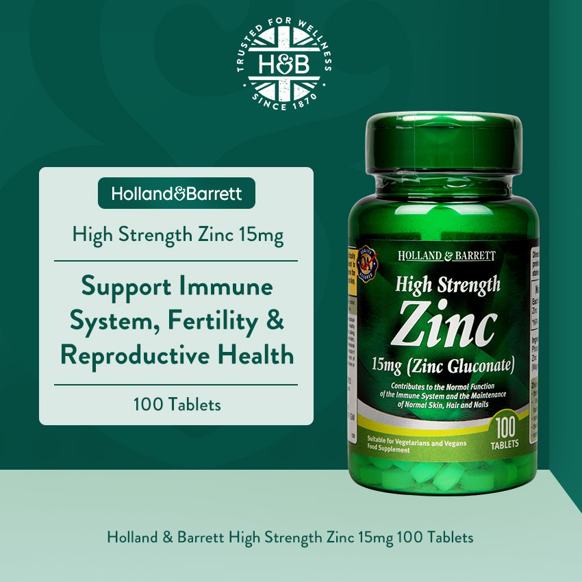 Holland & Barrett High Strength Zinc 15mg 100 Tablets For Immunity