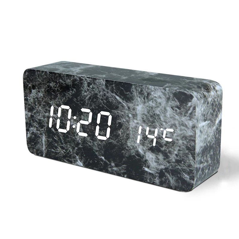 【Z2I】Snooze Multifunction LED Alarm Clock Marble Digital Clock Voice Controlled Time Bedside Table Desktop Clock