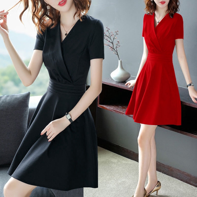 women's short sleeve black dress