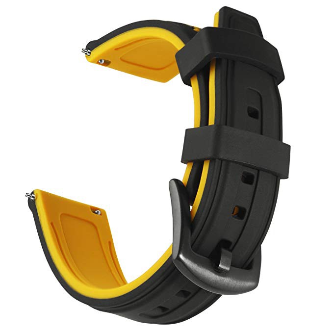 Silicone Watch Strap Replacement Rubber yellow Watch Band 4 Sizes 20mm, 22mm, 24mm, 26mm