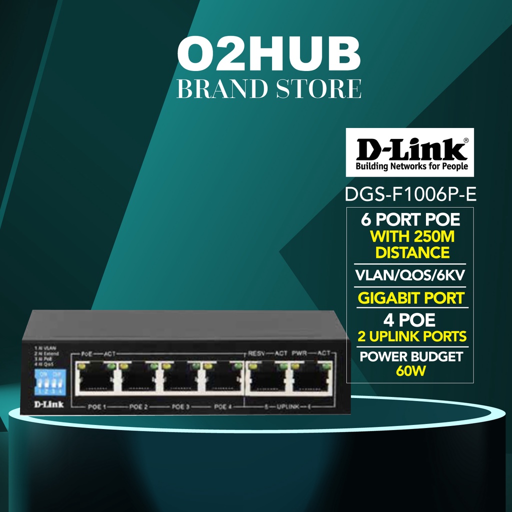 DLINK DGSF1006PE 250M 6GE Port Switch with 4 POE and 2 Uplink Ports