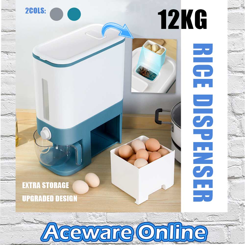 Multipurpose Upgraded Rice Dispenser Storage Container Large Capacity 12kg with Measure Cup Extra Side and Top Storage