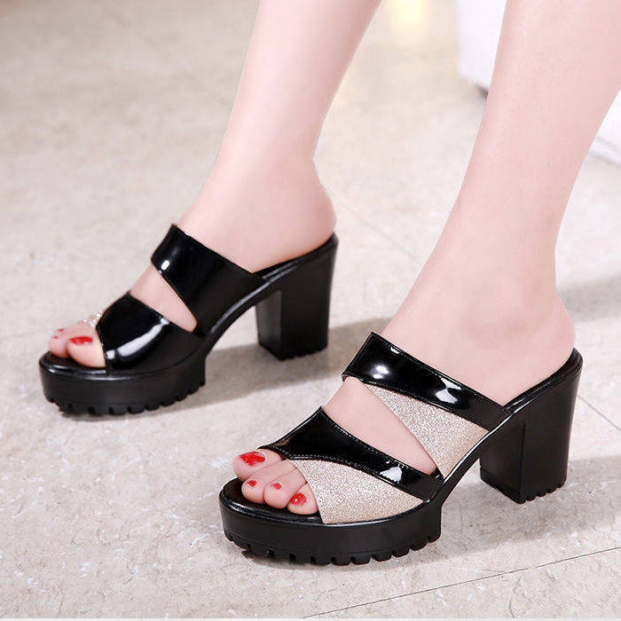 sandal perempuan plus size kasut bata wanita kasut raya perempuan Brand sandals and slippers female summer wear new fish mouth shoes high heel thick with thick bottom waterpro