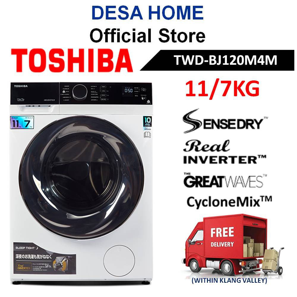 [FREE DELIVERY WITHIN KL] TOSHIBA TWD-BJ120M4M  11KG/7KG FRONT LOAD + DRYER WASHER TWDBJ120M4M