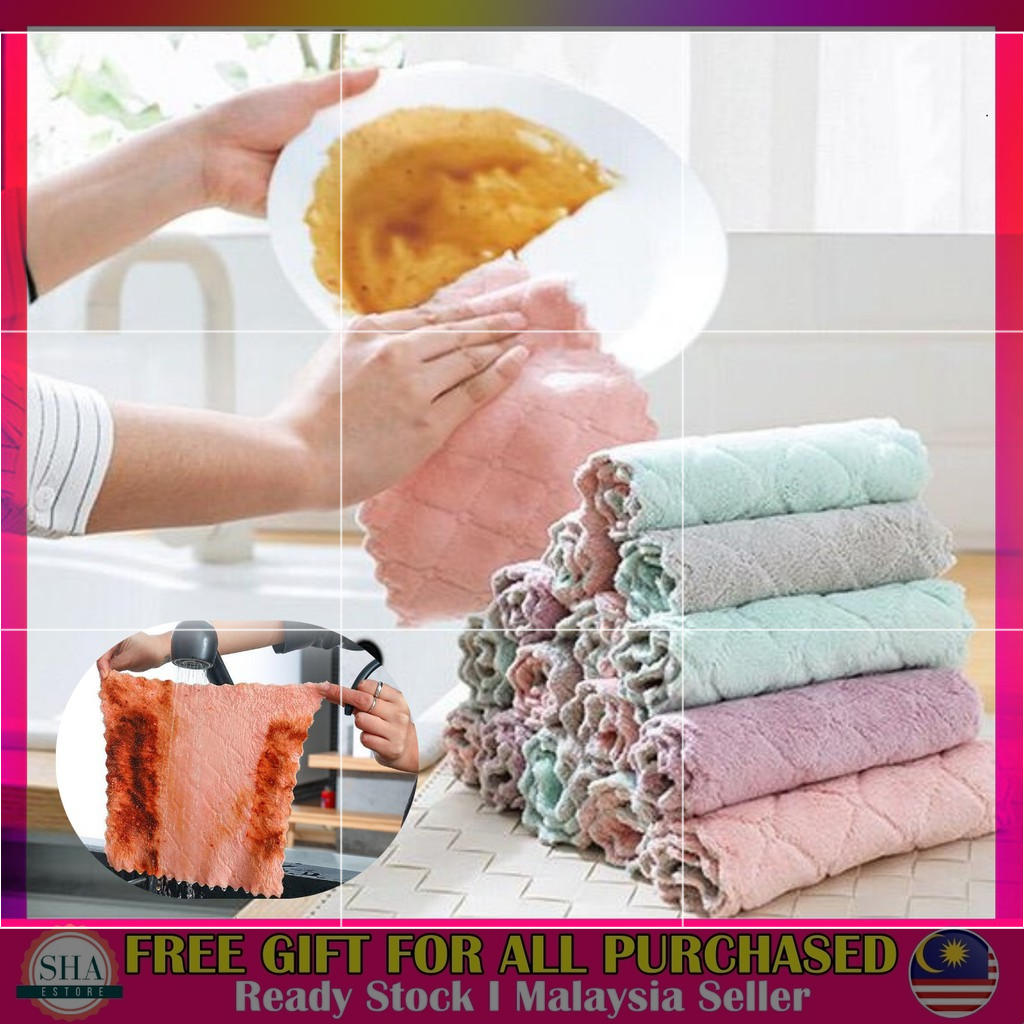 Kitchen Towels Absorb Double Sided Rag Thickened Dishwashing Kain Lap 