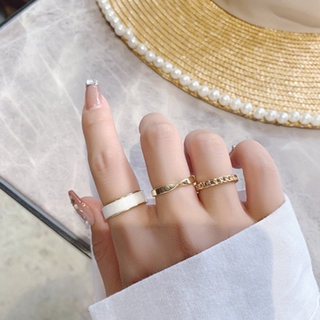 【Ready Stock】 3 Pieces/set Fashion Ring Jewelry Korea Alloy Acrylic Ladies Open Ring Adjustable Ring Dripping Glaze Ring