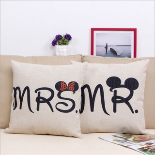 1x Mr Mrs Couples Gift Cotton Linen Throw Pillow Cases Home Decor