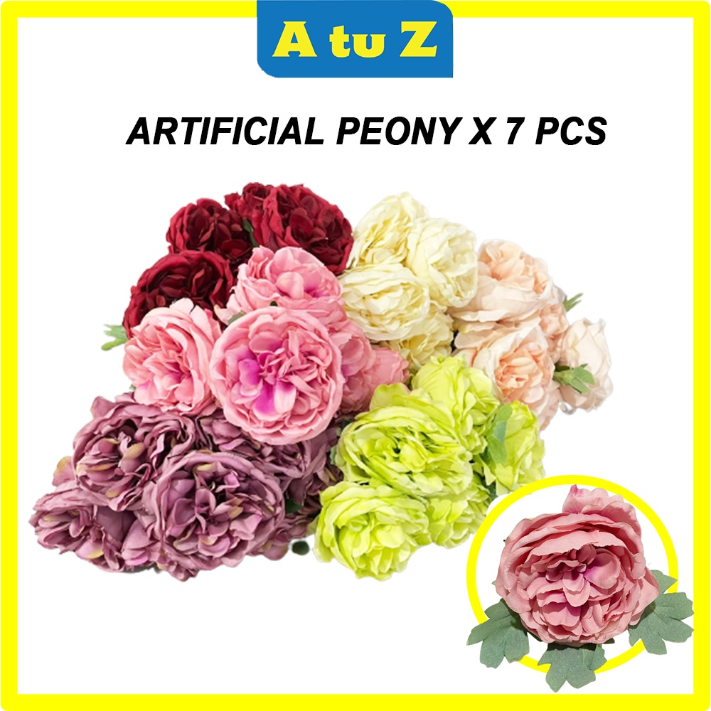 ATUZ 7pcs Artificial Peony With Leaves Pastel Colors Bridal Bouquet  Surprise Birthday Flower Arrangement | Shopee Malaysia