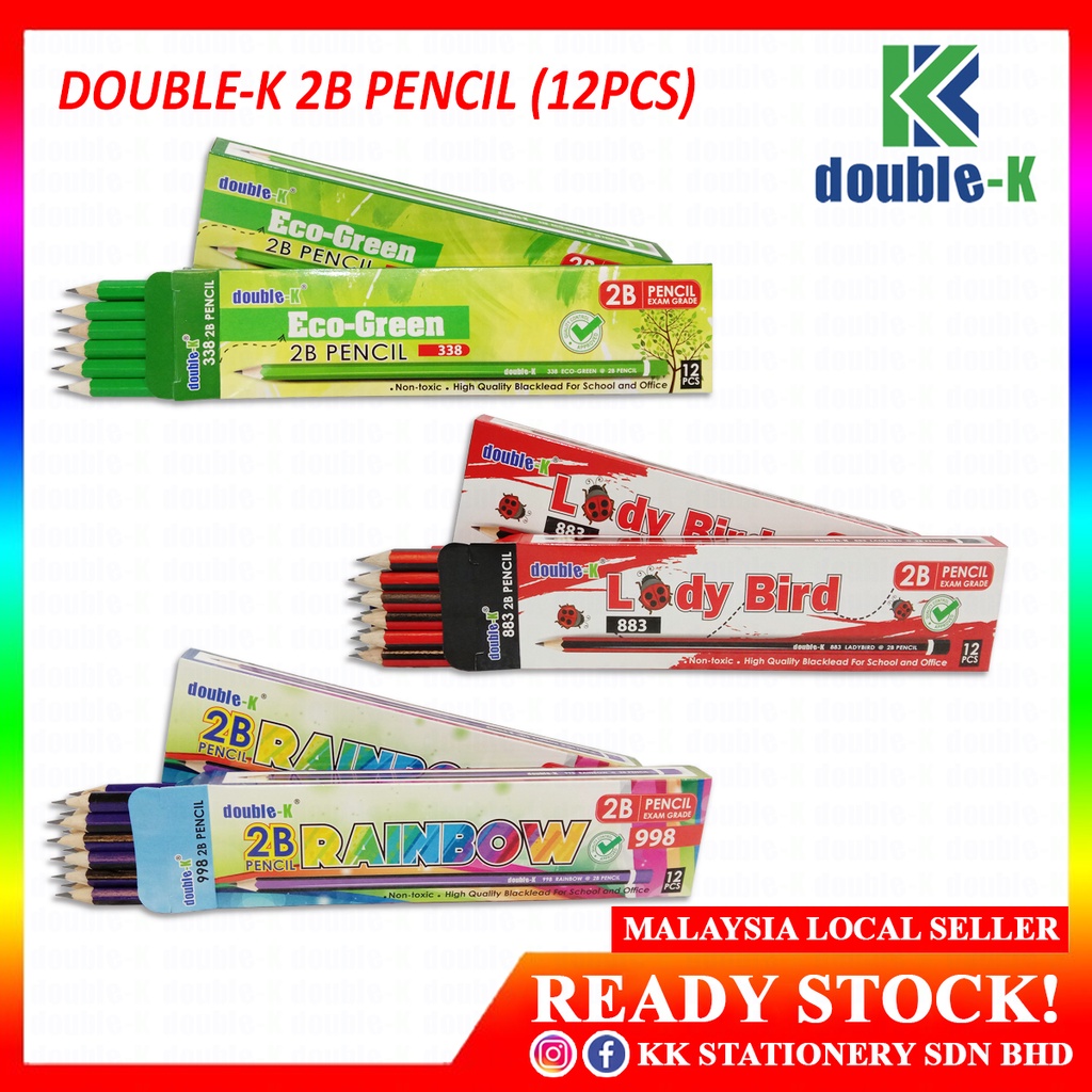 Double-K 2B Pencil 12'S KK-301 Eco-Green, KK-302 Lady Bird, KK-303 Rainbow - RM 2.40/box