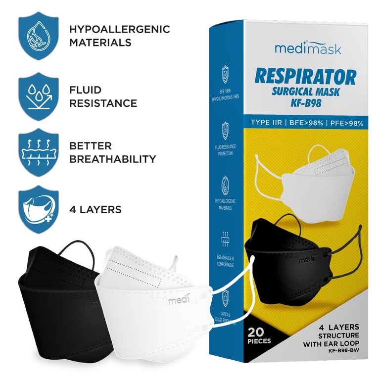 Medimask KFB98 Medical Face Mask (Black & White) 20S For Adult