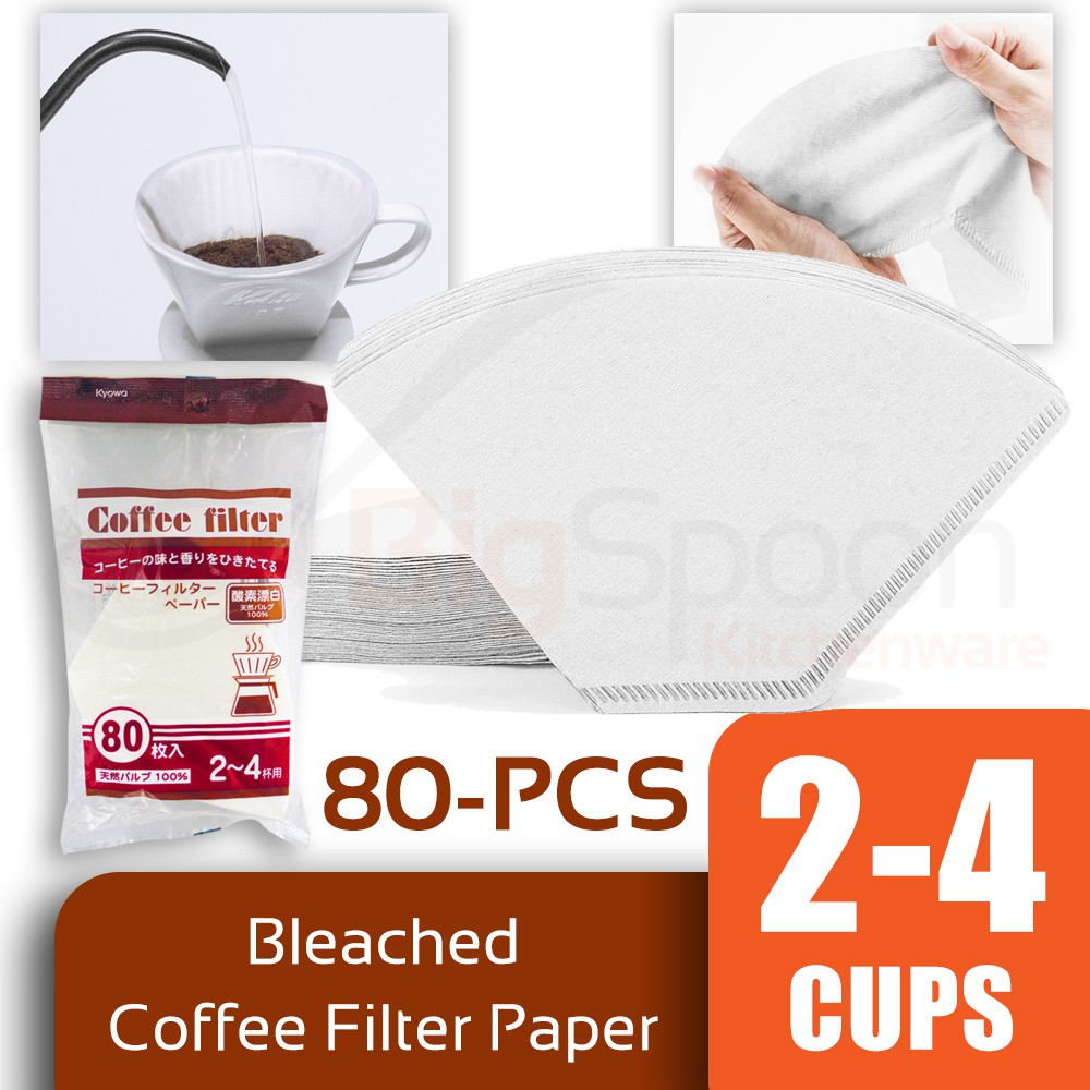BIGSPOON KYOWA 2-4 Cups 80-PCS Bleached Coffee Filter Paper 100% Natural Pulp for Coffee Dripper Stand Made in JAPAN