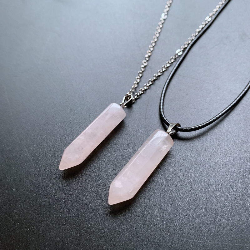 Bullet Shape Point Pendant Rose Quartz Necklace Elegant Hexagonal Crystal Love Stones Charm Jewelry 1pc