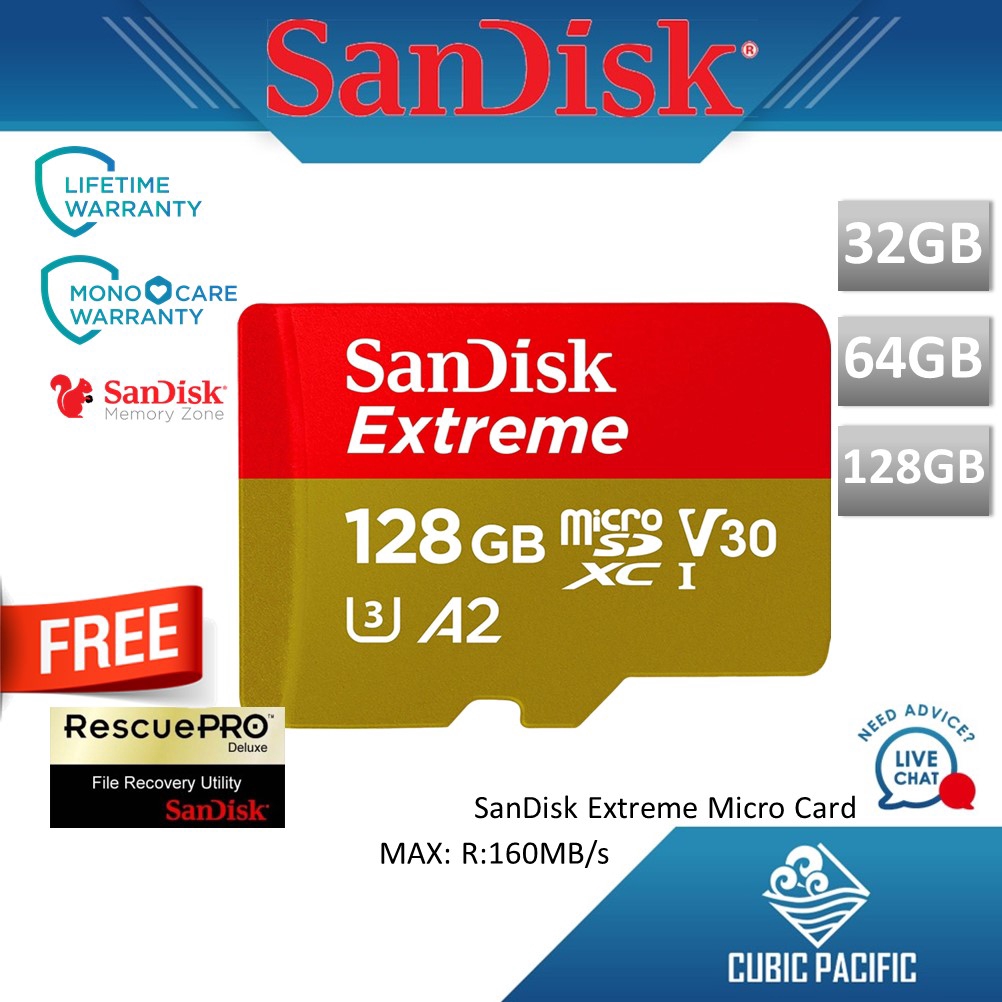 Sandisk Extreme Micro Sd 100mb S U3 Micro Sd Memory Card Storage 32gb 64gb 128gb Shopee Malaysia