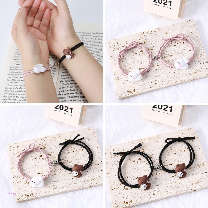 AOTO Hug Bear Bunny Magnetic BFF Bracelets Connecting Mutual Attraction Relationship Matching Bracelet Reunion Presents