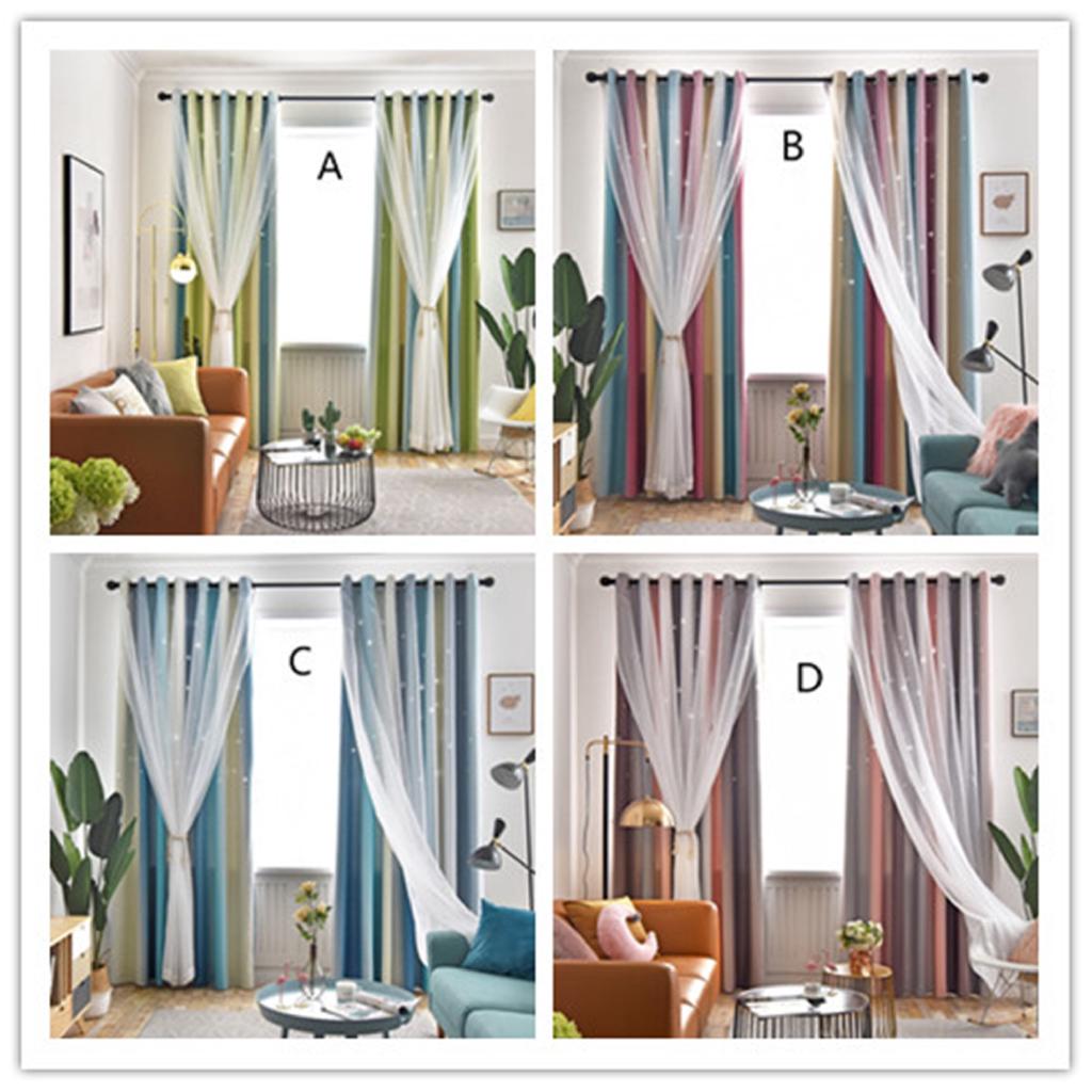 LANGSIR TEBAL 2 LAYER Blackout Curtain Hollow Star Double Layer Window ...