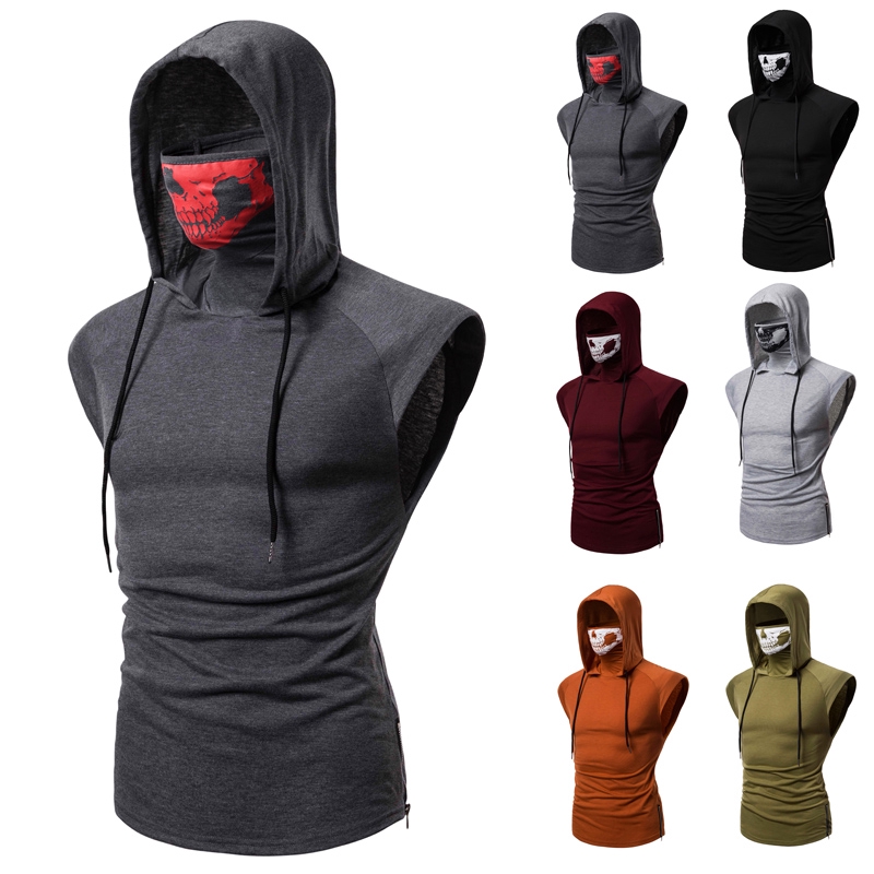 Elastic Fitness Men's Ninja Vest Cap Sleeveless Hooded T-shirt Mission ...