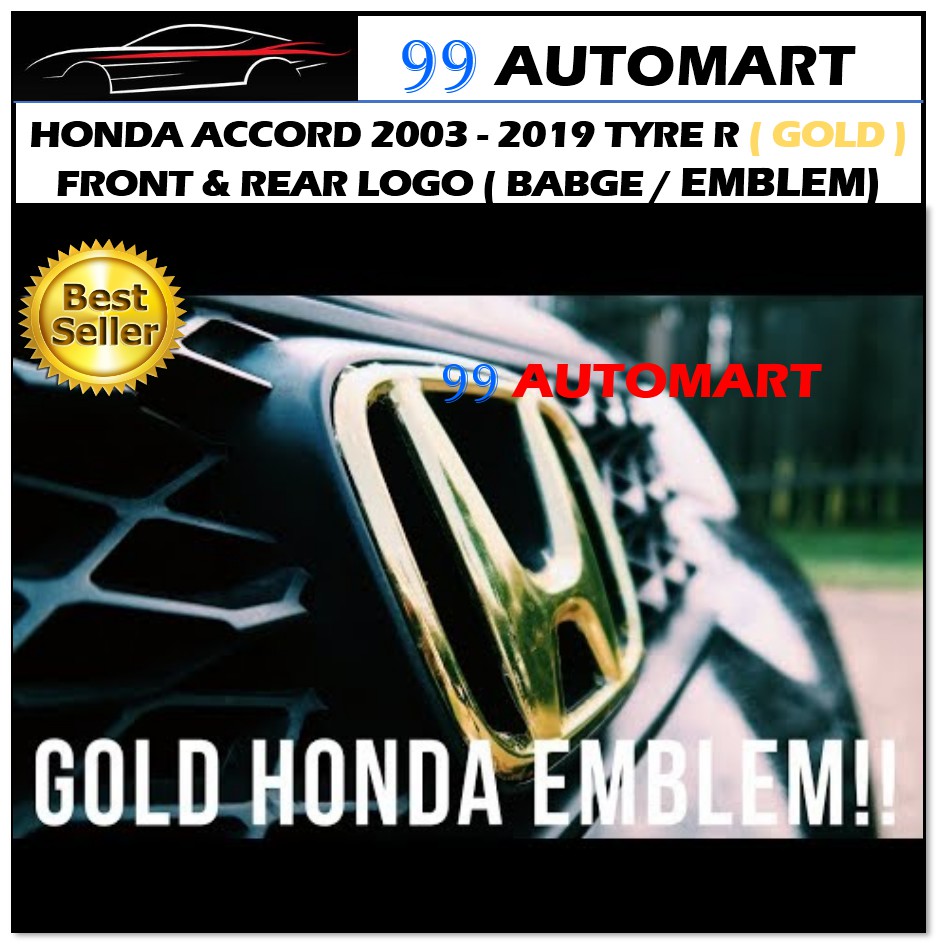 Honda Accord 2003 - 2019 Gold Type-R Front u0026 Rear Logo (Badge 