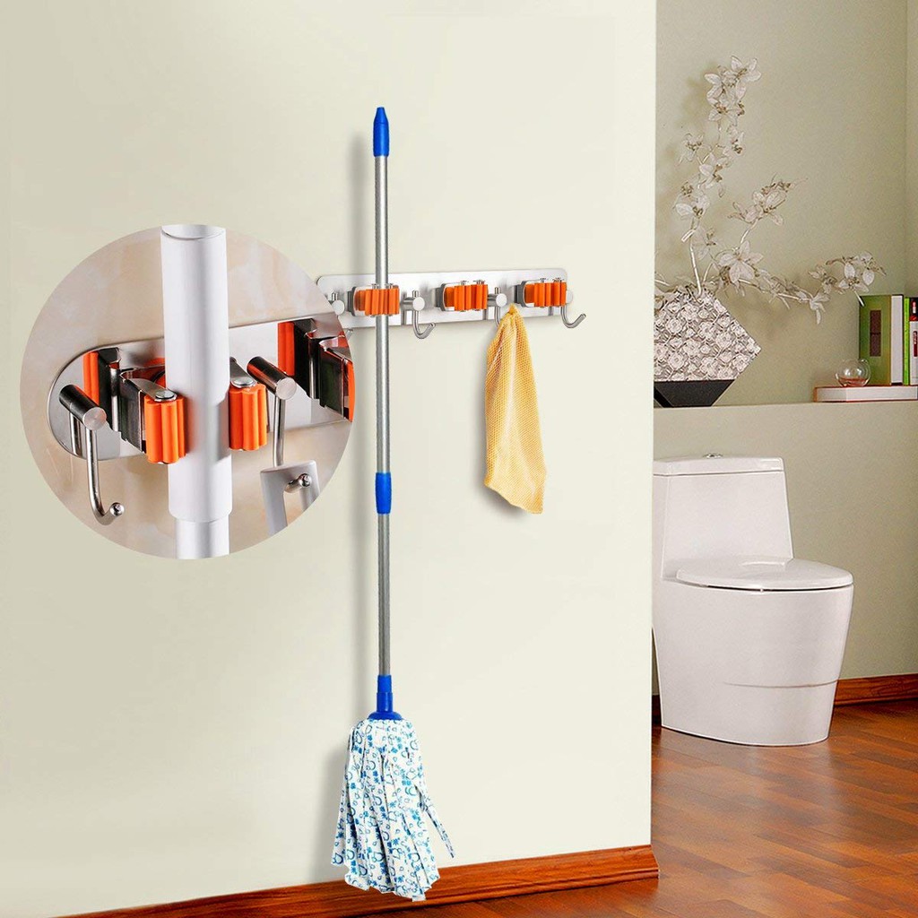 Broom Mop Holder, 3M Self Adhesive Wall Mount Mop Hook ...