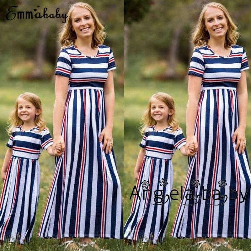 Hot Sale Us Mother Daughter Matching Striped Clothes Mom Women Girl