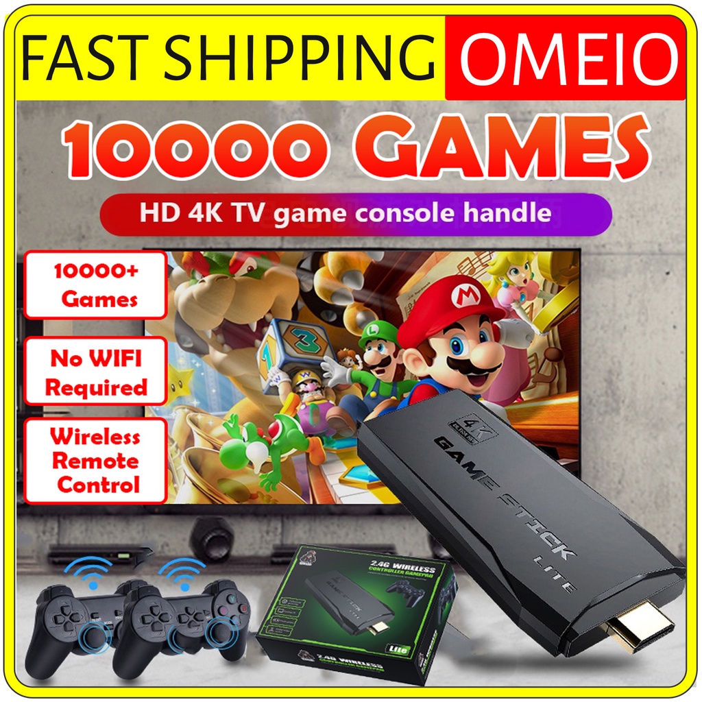 Portable 4K TV Video Game Console 2.4G Wireless Controller Family Game Stick Built-in 10000+ Classic