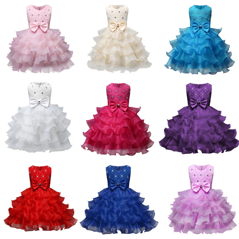 Girl Dress Wedding Flower Dress Princess Dres Dress Baby Girl-Baju Bayi Perempuan Bunga Gadis Gaun Putri Busur Pakaian Anak-anak Pakaian Anak-anak Pesta Ulang Tahun Pernikahan 公主连衣裙