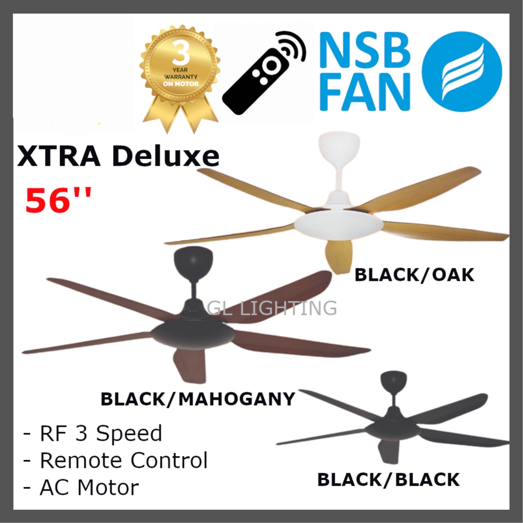 [READY STOCK] NSB XTRA 5 Blades Ceiling Fan 56" Pack of 2 With Remote Control Black White Oak