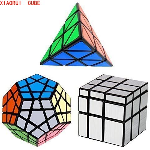 3x3x3 Pyraminx Speed Cube Set Dodecahedron Megaminx Silver 3x3 Mirror Puzzle 