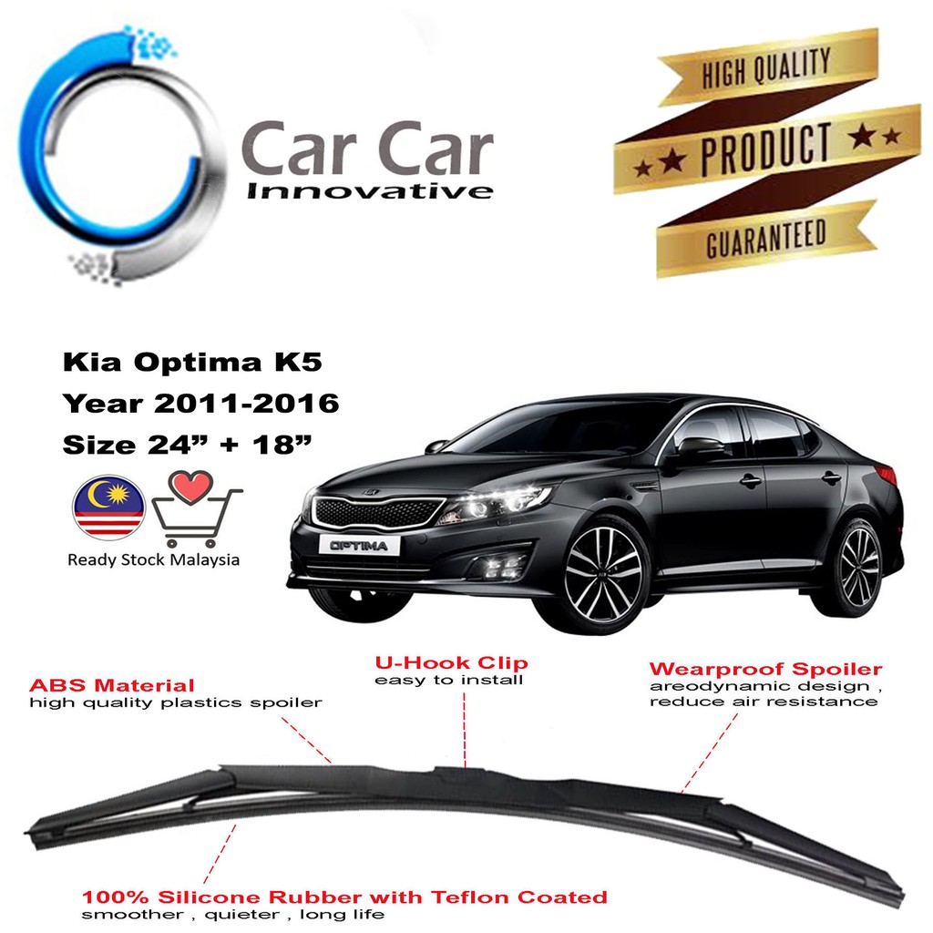 Kia Optima k5 Wiper 2011-2016 Silicone Wiper Blades, Car Windshield ( 1 pair -Size 24"/18 2016 Kia Optima Lx Windshield Wiper Size
