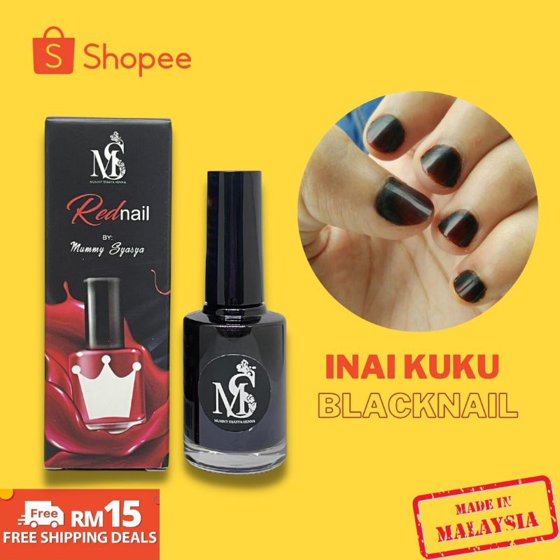 INAI KUKU HITAM BLACKNAIL WARNA TERANG SEKALI PAKAI TAK LUNTUR SAMPAI KUKU BARU NAIK. BAU HARUM WANGI CANTIK DAN MURAH.