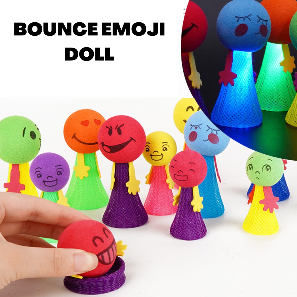 Funny Jumping Emoji Doll Bounce Fun Party Popper Toys Push Down Pop up