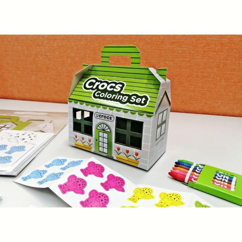 Crocs创意贴纸蜡笔彩色套装儿童乐趣学习涂色美术 Creative Crayon Colouring Set w Sticker For Kids Fun Art Learning Coloring School Present