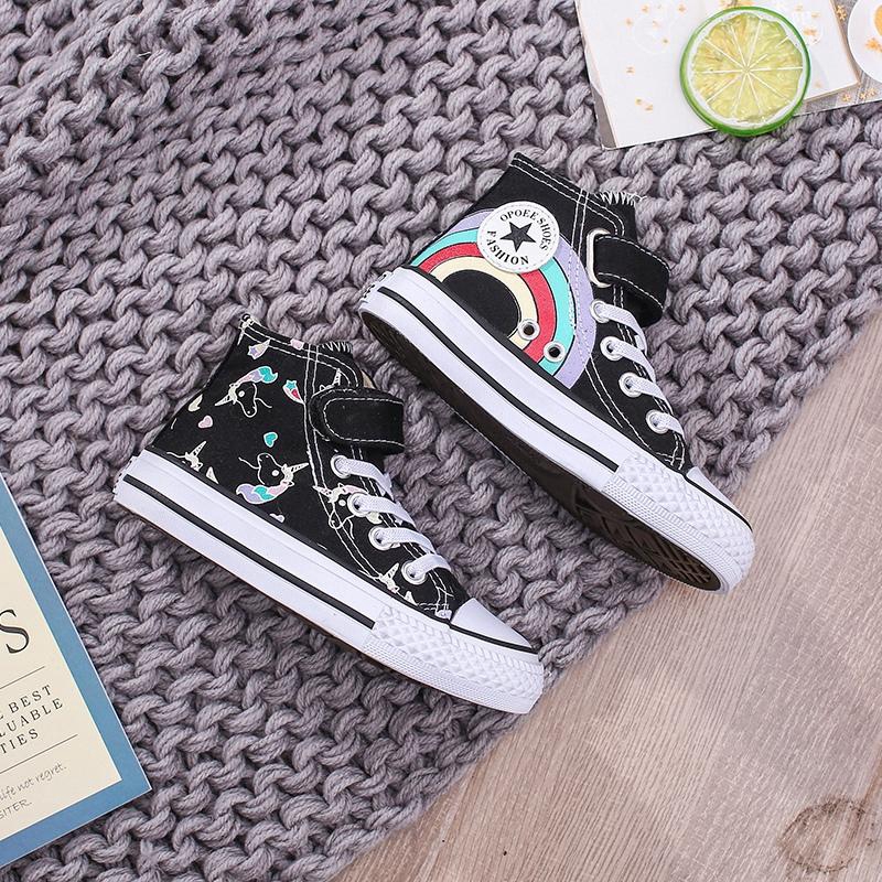 Sneakers Kids Canvas Sports Shoes Girls Cartoon High Top Sneakers Cool Casual Shoes For Girls Black White Shopee Malaysia