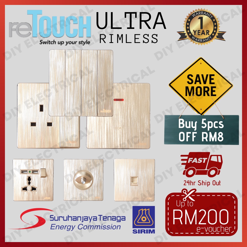 [SIRIM] reTouch Ultra Rimless Modern Wall Switch Socket 13A 15A 20A ...