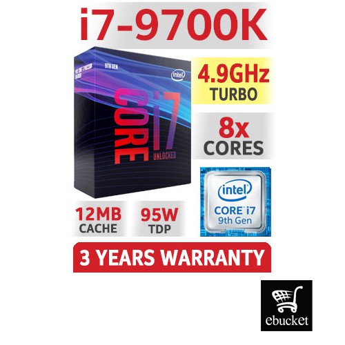 Intel Core I7 9700K 8 Cores Processor 4.9 GHz Turbo Unlocked LGA1151 I7
