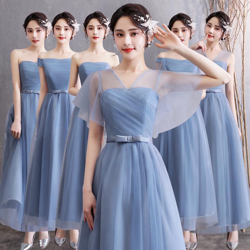 blue grey bridesmaid dresses