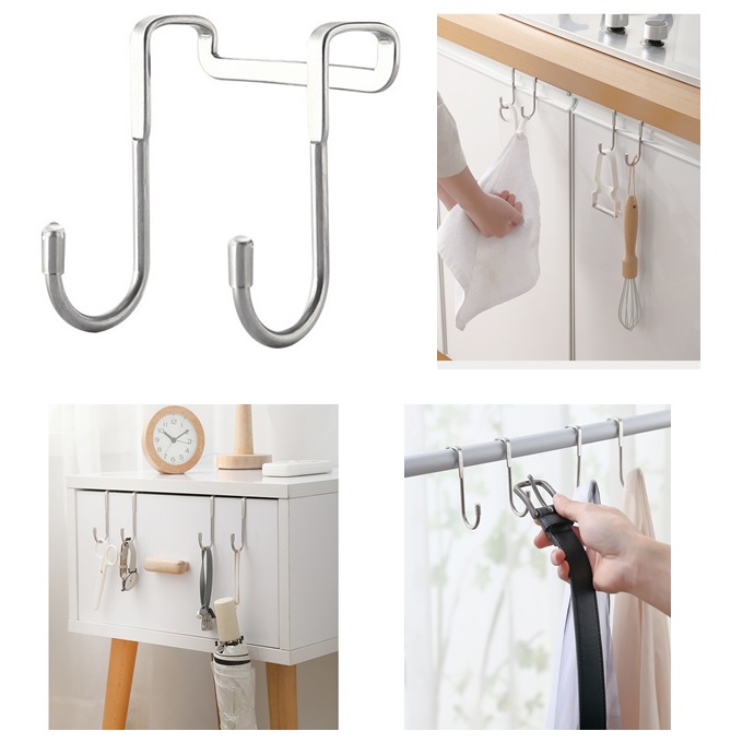 Stainless Steel Double Hook Kitchen Cabinet Door S-Shaped Double Towel ...