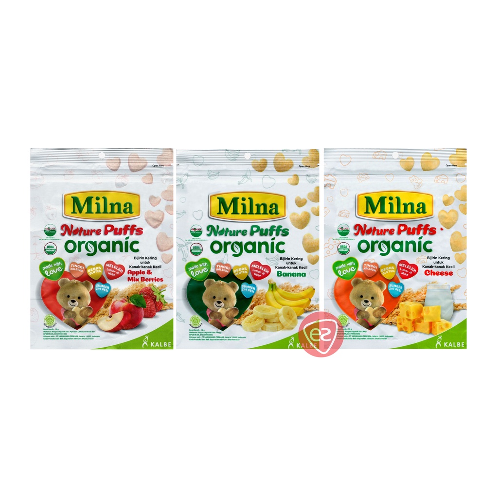 Milna Nature Puffs Organic 15g ( Apple & Mix Berries / Banana / Cheese )