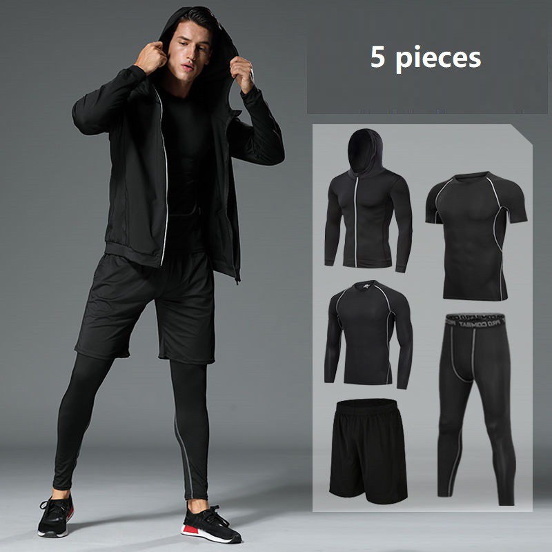 Gym Fitness Sport Wear Men Set 5 pcs/sets Sport Clothes Men Jogging Running  Training Shirts Pants Sports Suits | Shopee Malaysia