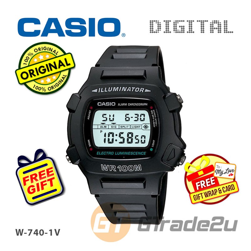 CASIO W-740-1V Classic Digital Watch 100M Water EL Backlight | Shopee ...