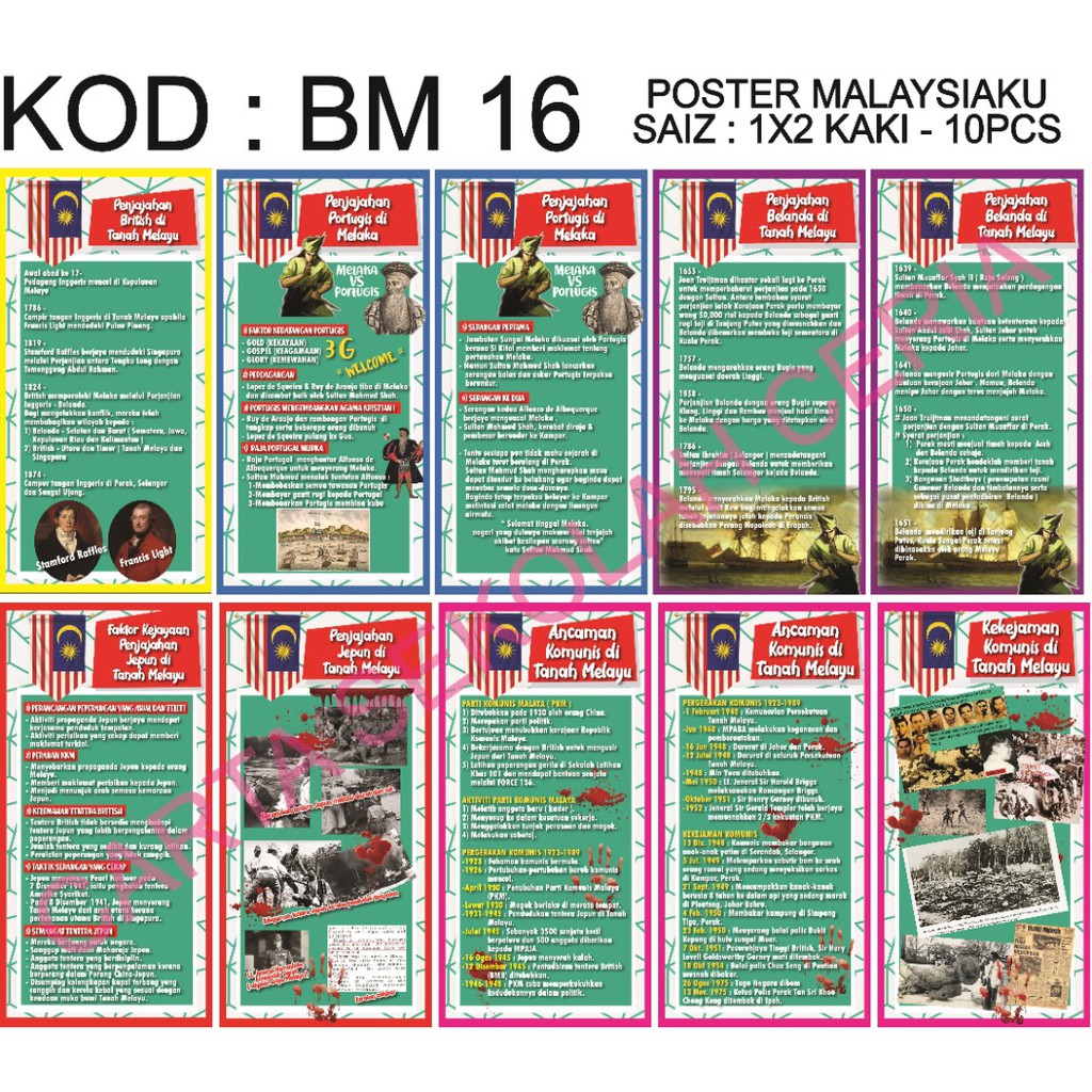 Bm16 10pcs Poster Penjajahan Di Tanah Melayu Banner Kemerdekaan Carta Merdeka Patriotik Malaysiaku Shopee Malaysia