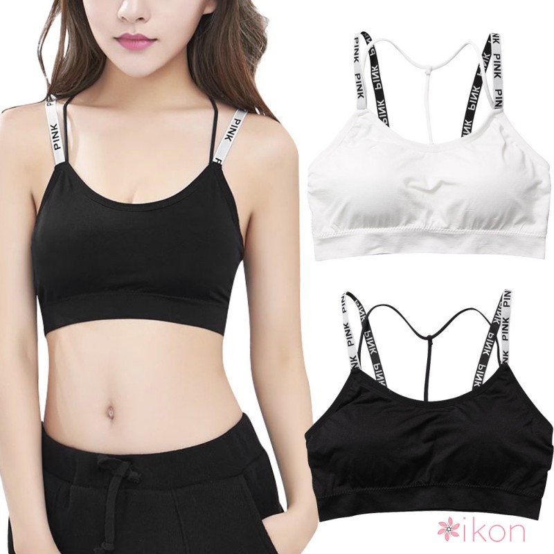 Ikon Women S Letter Print Cross Straps Beautiful Black Bras Sport Yoga Bras Shopee Malaysia shopee