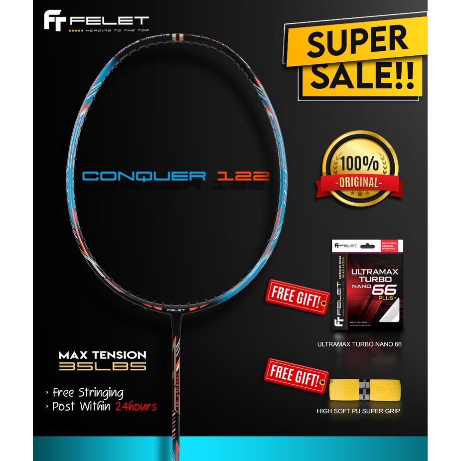 FELET 100% Original Conquer Badminton Racket by FLEET ( free grip ...