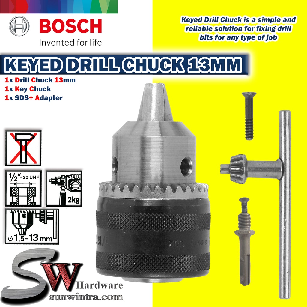 BOSCH 13MM KEYED TYPE DRILL CHUCK ADAPTER C/W SDS PLUS ADAPTER FOR