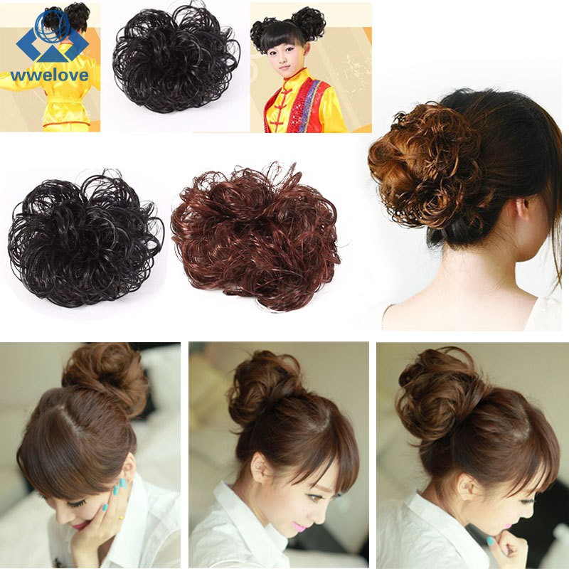 Women Drawstring Ponytail Headwear Synthetic Hair Bun Extension