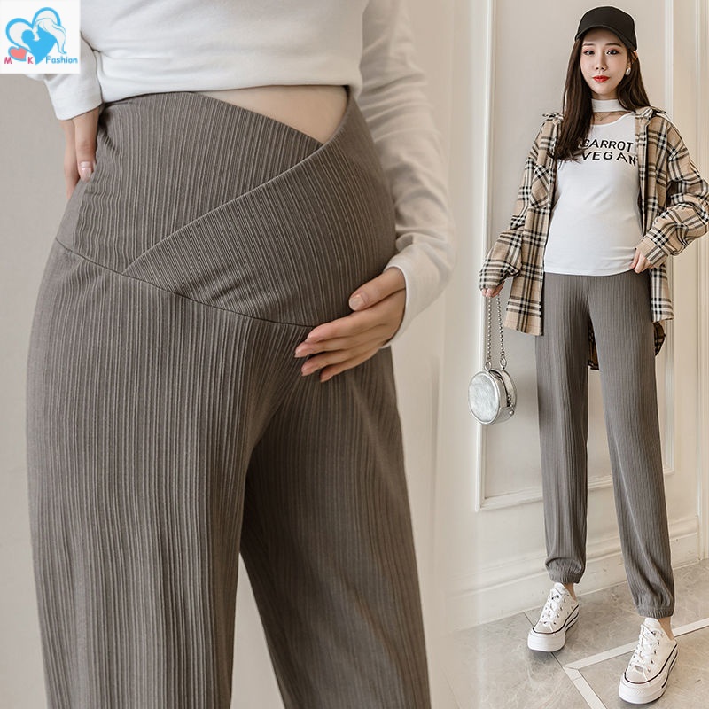 Mom&Kid High Quality 45-100KG Pregnant women pants pregnancy maternity pants women summer thin outer wear ice silk low waist wide leg pants straight Seluar Pregnant Seluar Mengandung 孕妇装 孕妇 孕妇短裤 孕婦裝 新款 孕婦褲 孕妇裤