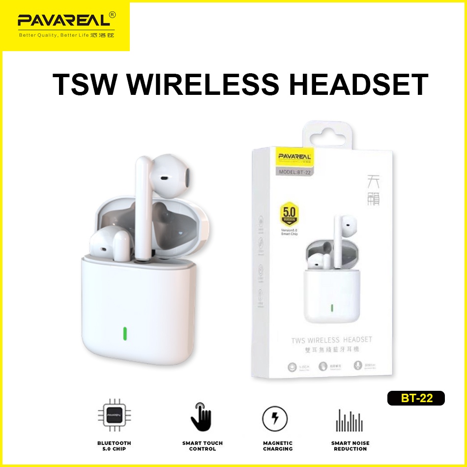 PAVAREAL BT22 TWS Smart Touch V5.0 Bluetooth Wireless Headset Shopee